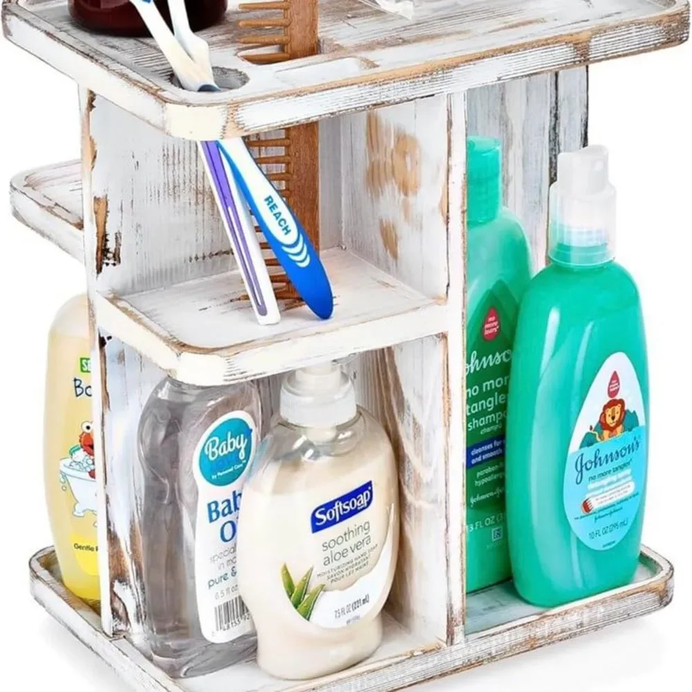 Rotating Organizer Vanity for Bathroom & Kitchen Wood Lazy Suzan for Organizing